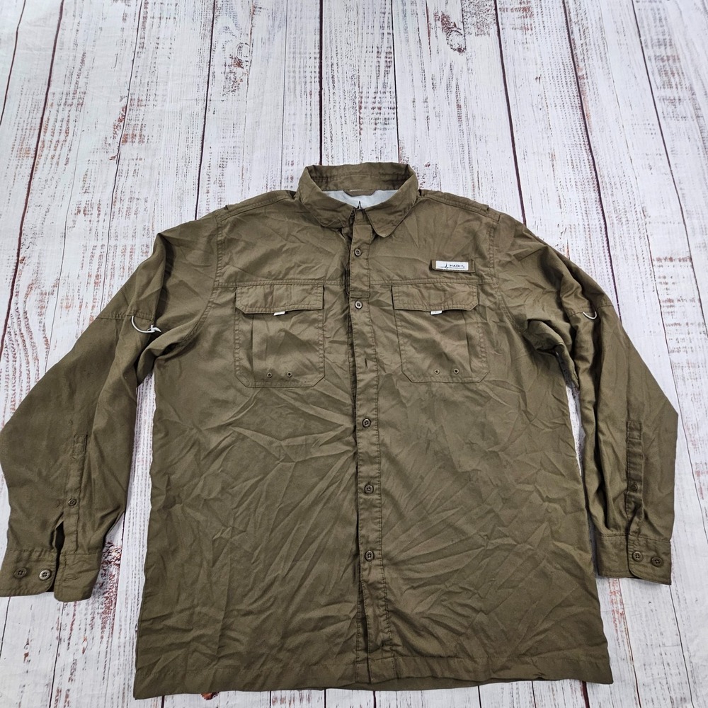 Habit Green Long Sleeve Polyester Button-Up Shirt Men's XL